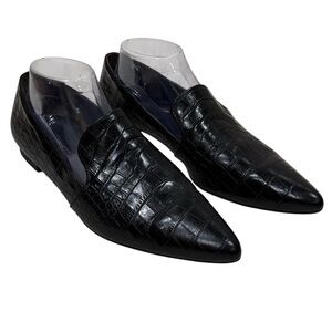 Paul Green Belinda Pointed Toe Loafer Black Croco Embossed‎ Sz 6 Classic Preppy